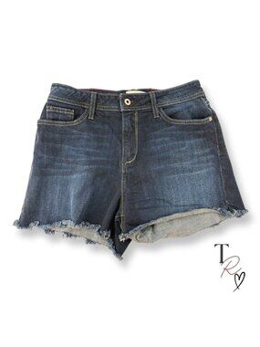 FRAN Denim Ruby Cutoff Stretch Jean Shorts Raw Hem Dark Wash Size 30